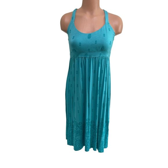 Dakini Athletic Dress Medium Damask Print Yoga Tennis Modal Racerback Turquoise - Picture 2 of 11